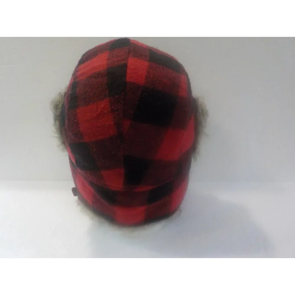 KB Ethos Lumberjack Aviator Trapper Warm Faux Fur Ear Flaps Hat Red/Black Plaid